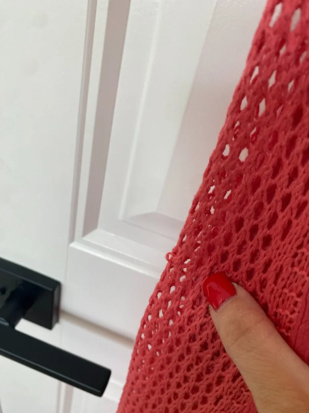 Elan | Tie Front Crocheted Top & Pull On Pants in Coral